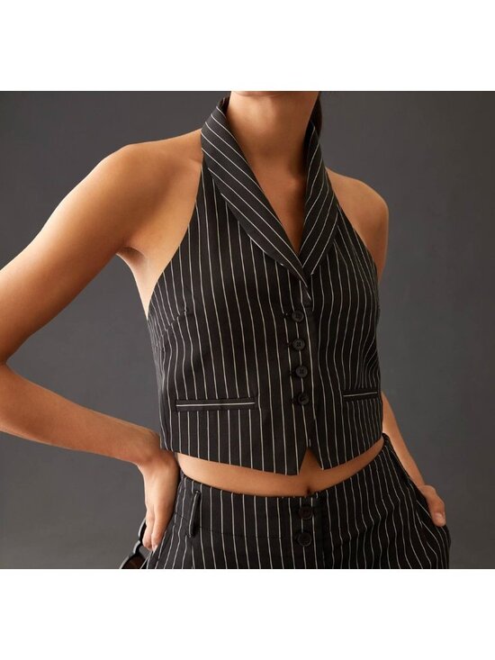 Anthropologie Jackets & Blazers - Anthropologie Maeve Pinstripe Halter Vest Sz 12 Black White Preppy Classic NWT